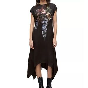 All Saints Gian Sabrina Asymmetrical Dress with Edgy Floral Print